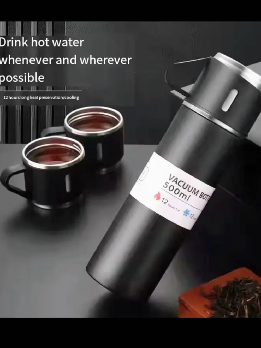 500ml Black Vacuum Bottle Thermos - Double Wall Insulated